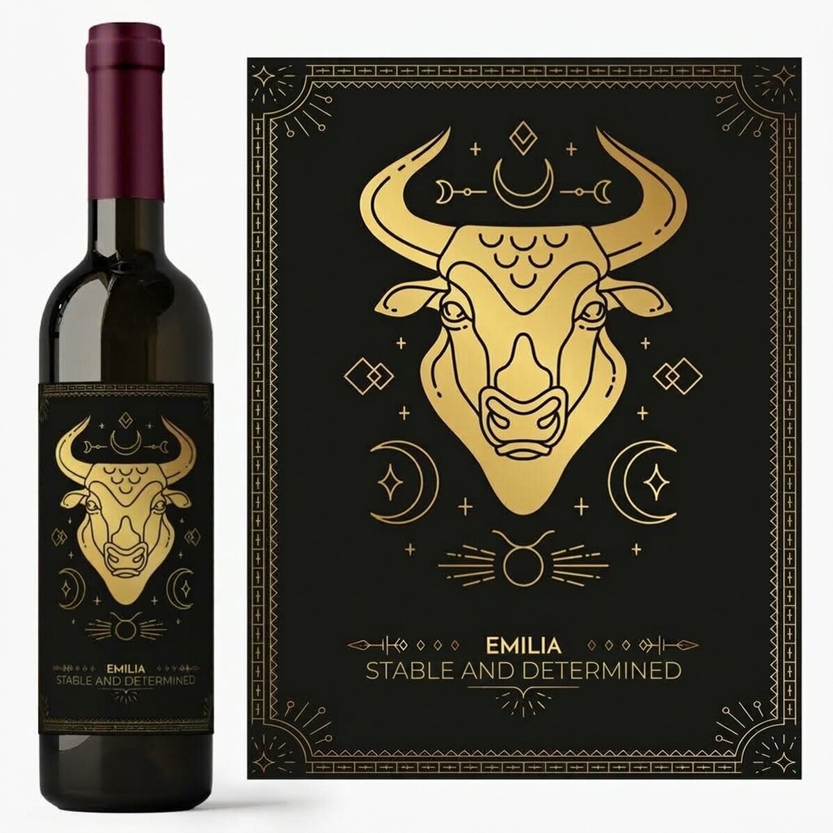 Vino personalizzato con testo e segno zodiacale - Toro