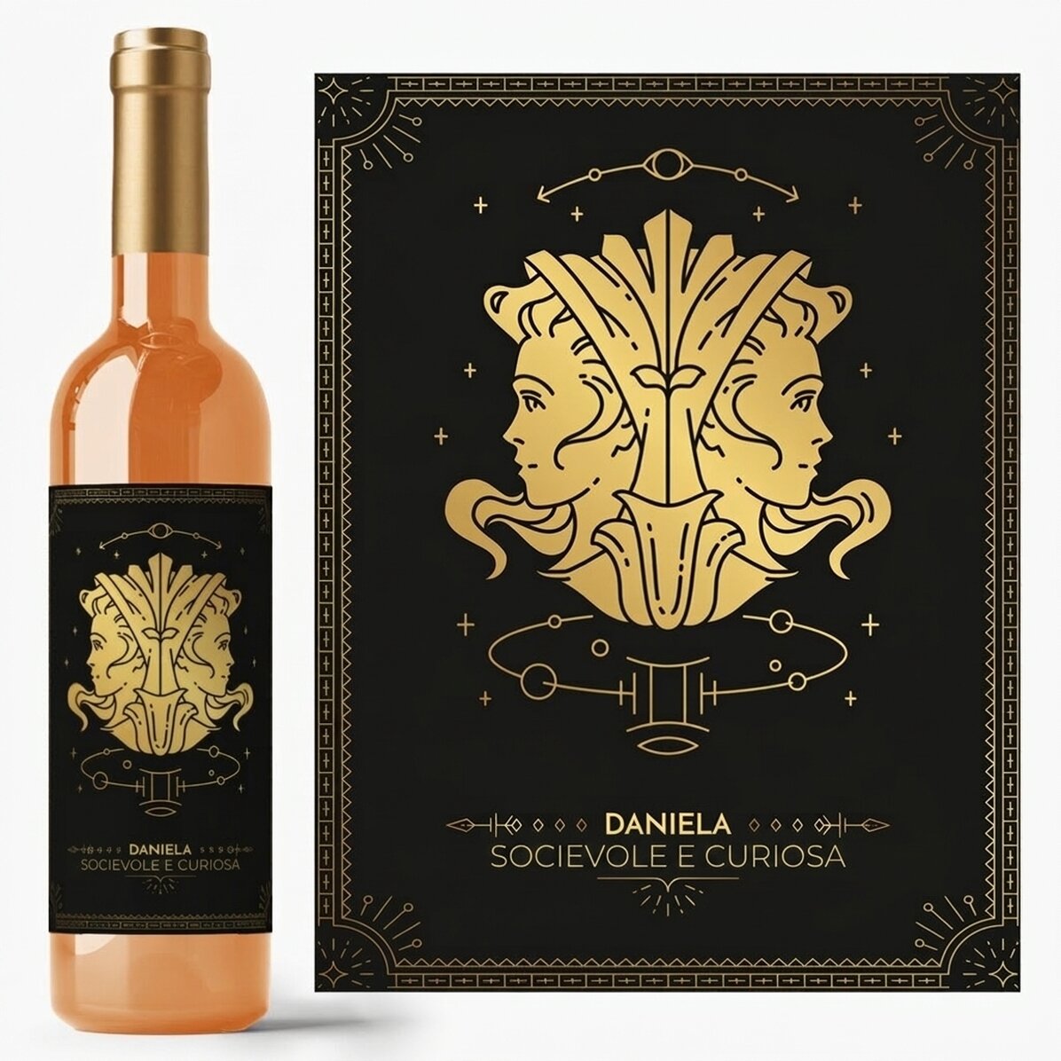 Vino personalizzato con testo e segno zodiacale - Gemelli