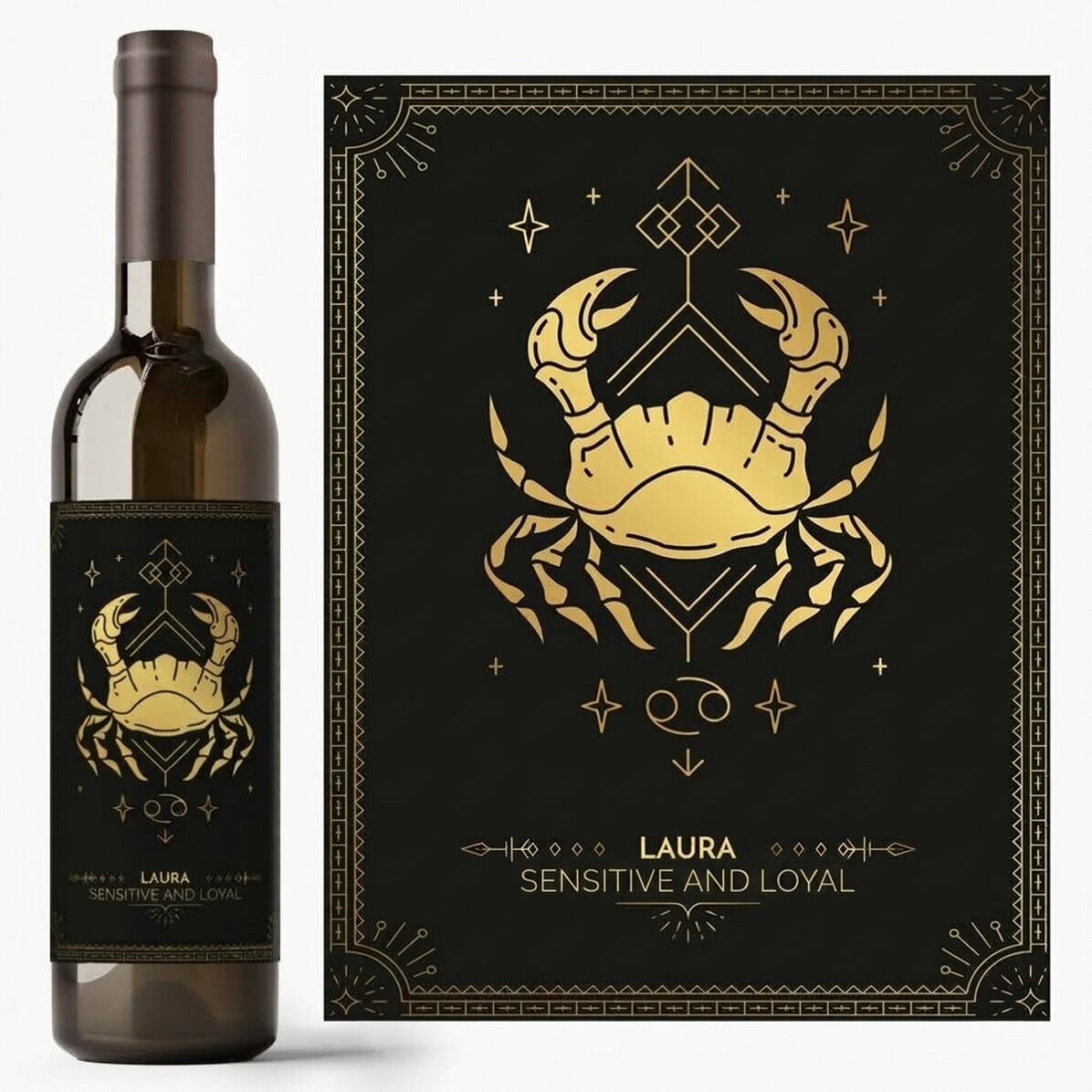 Vino personalizzato con testo e segno zodiacale - Cancro