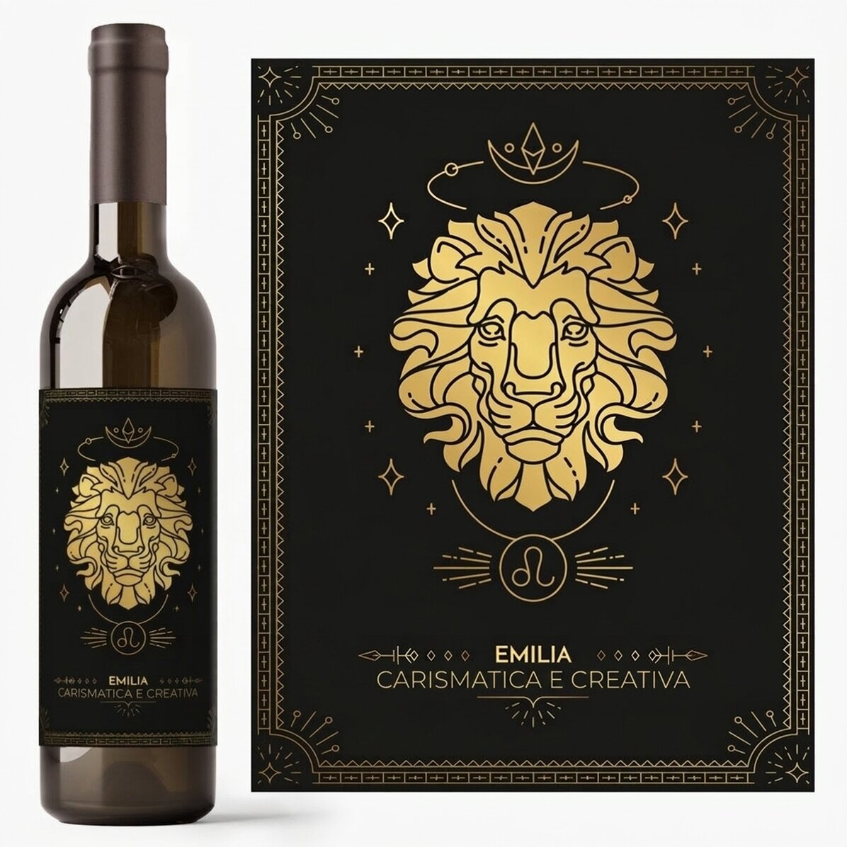 Vino personalizzato con testo e segno zodiacale - Leone