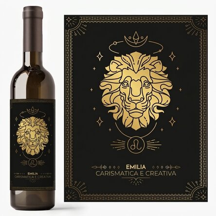 Vino personalizzato con testo e segno zodiacale - Leone