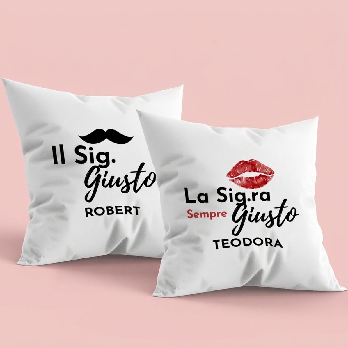Set di 2 cuscini personalizzati con scritta - Mr & Mrs Right