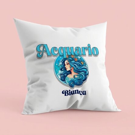 Cuscino personalizzato con nome e segno zodiacale - Acquario