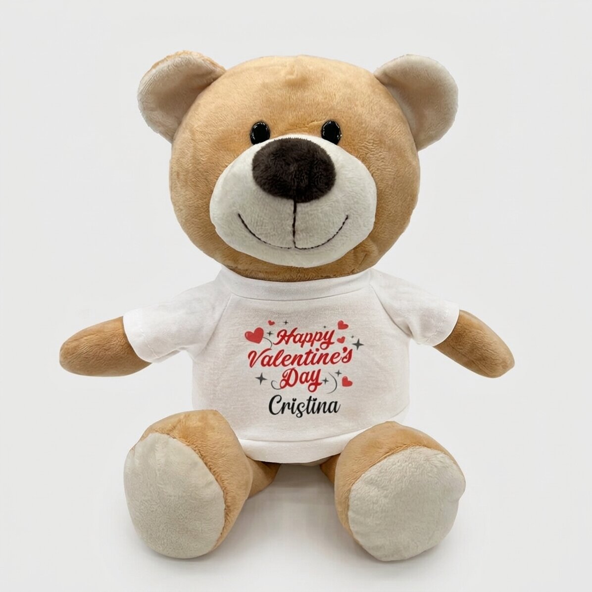 In più, un orsacchiotto personalizzato con la scritta “Happy Valentine’s Day”