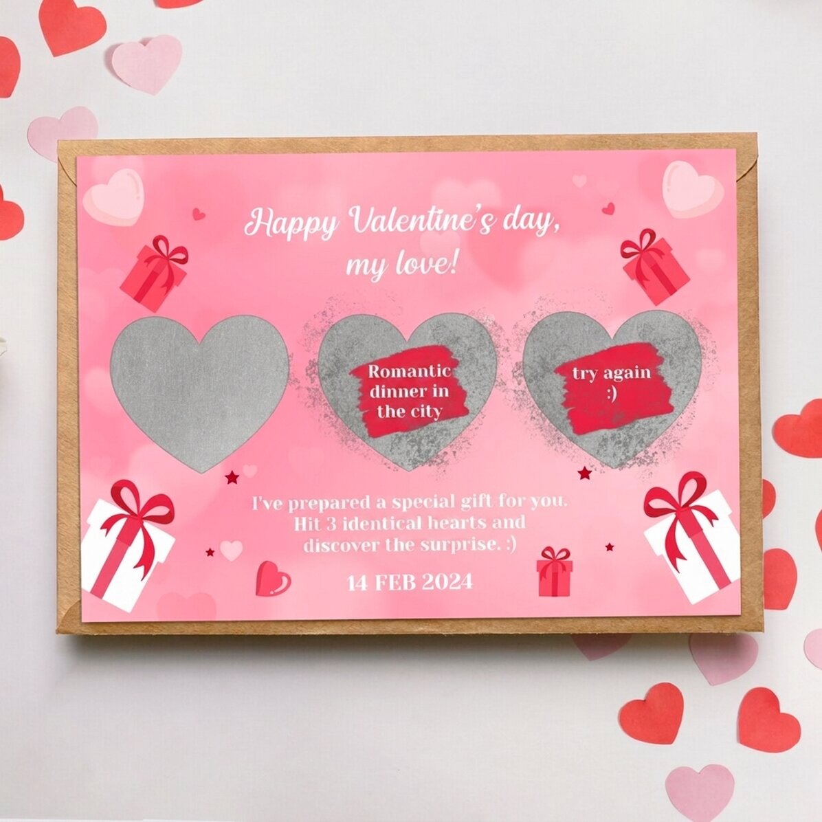 Cartolina gratta e vinci personalizzata con messaggio - Amore