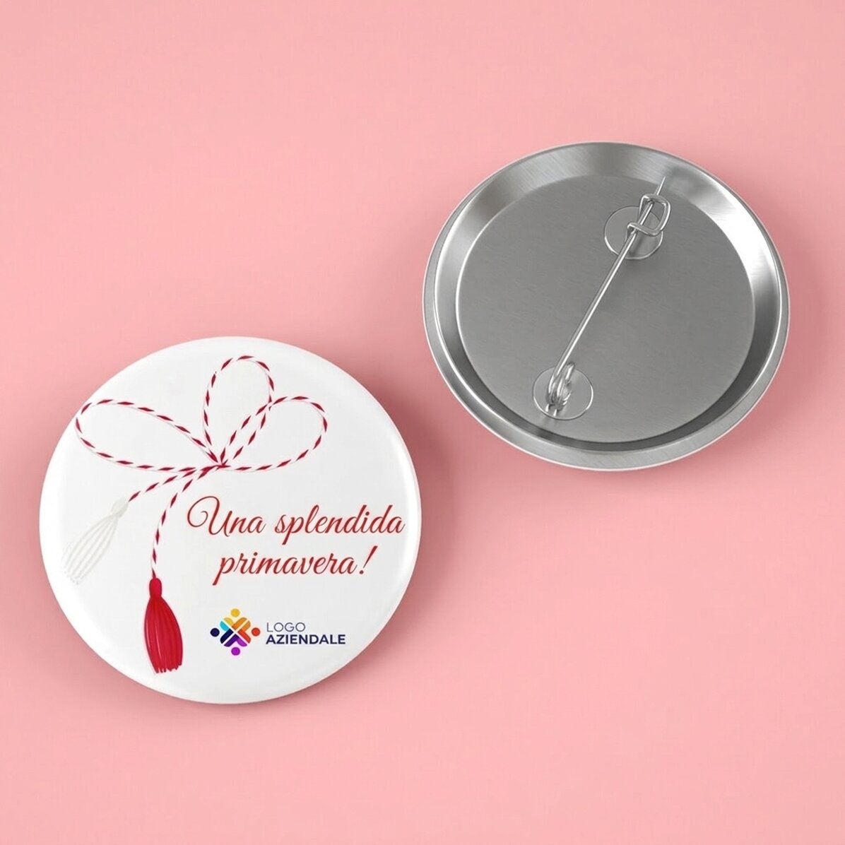 Spilla personalizzata con logo e messaggio