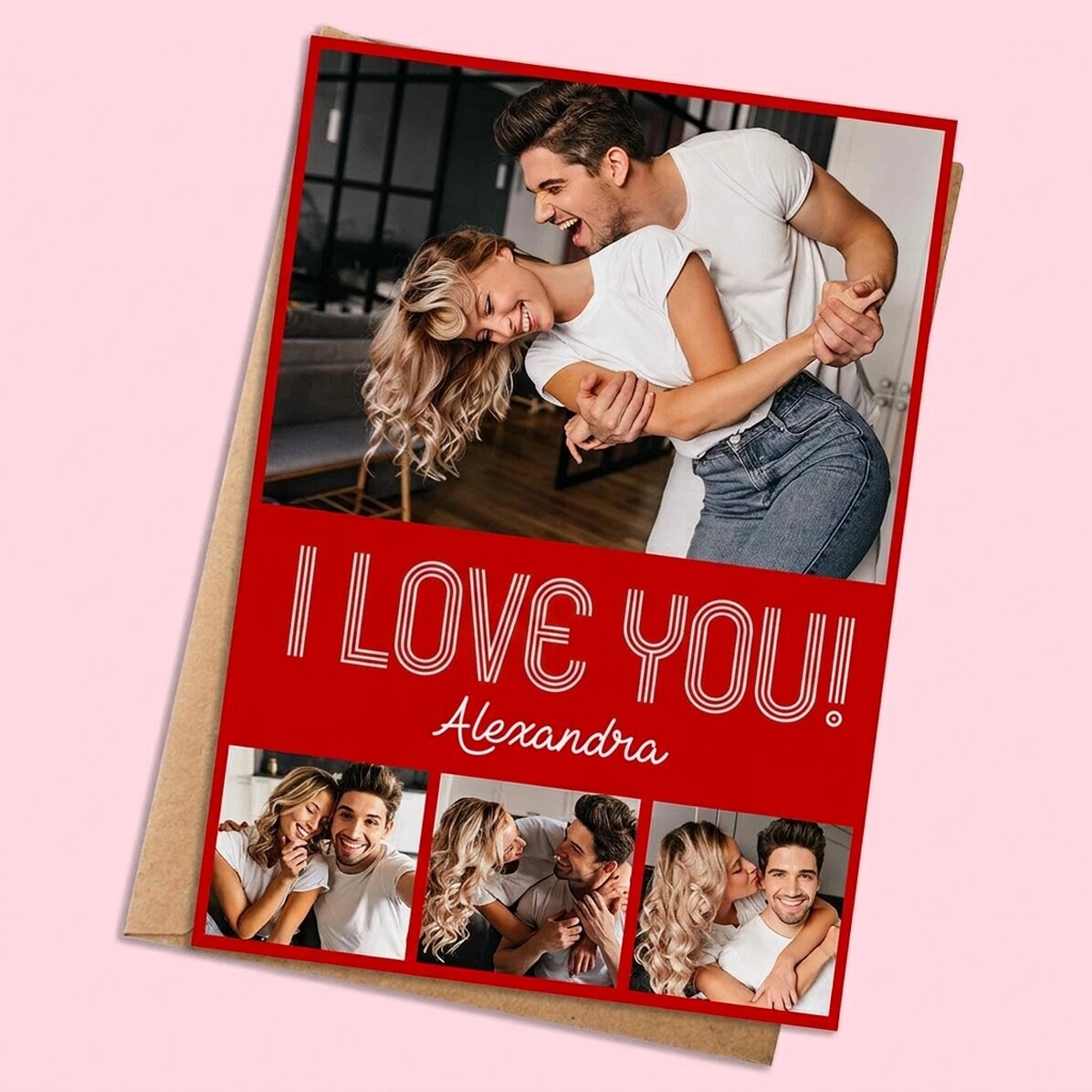 Biglietto personalizzato con 4 foto e testo - Modern love