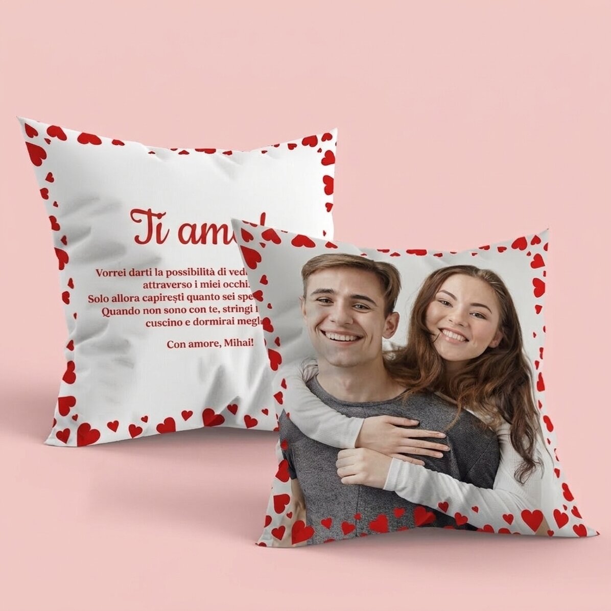 Cuscino personalizzato con foto e messaggio su entrambi i lati - Love