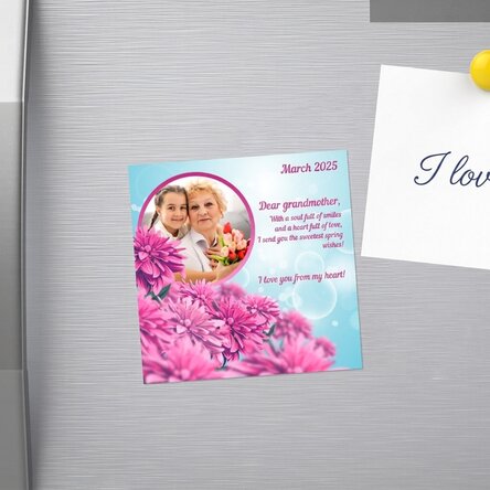 Magnete 10x10 personalizzato con foto e testo - Primavera rosa