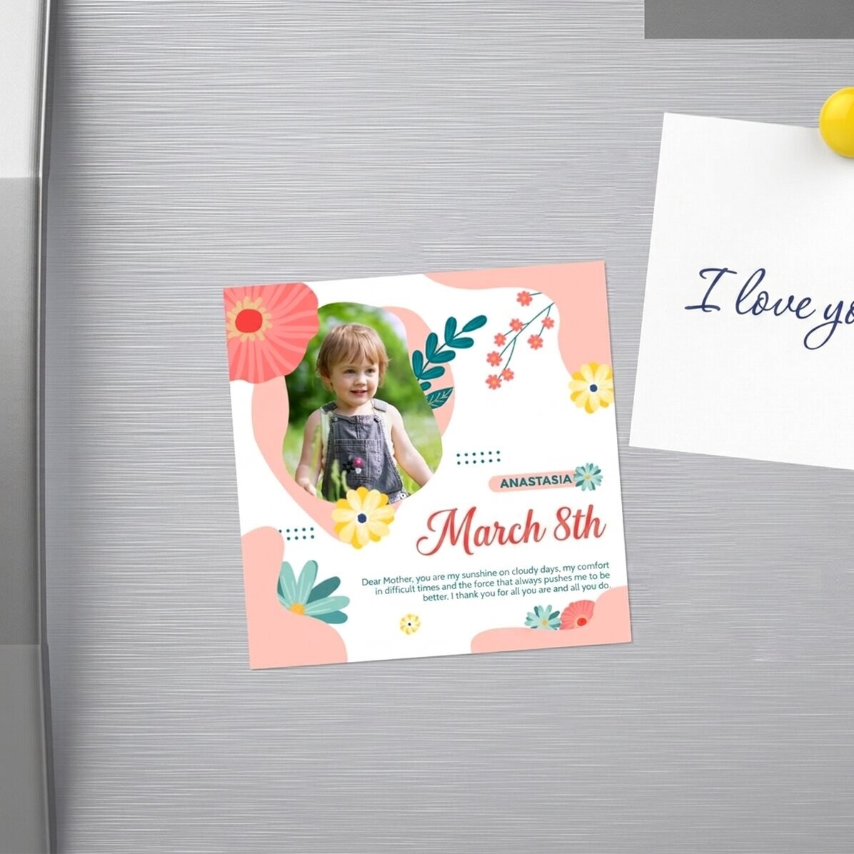 Magnete 10x10 personalizzato con foto e testo - Lovely spring