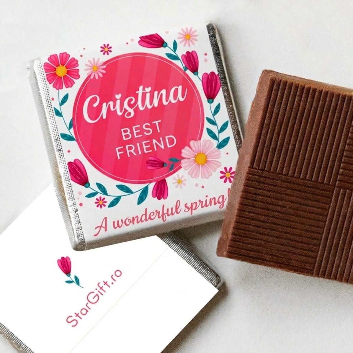 Mini cioccolatino personalizzato con un messaggio primaverile