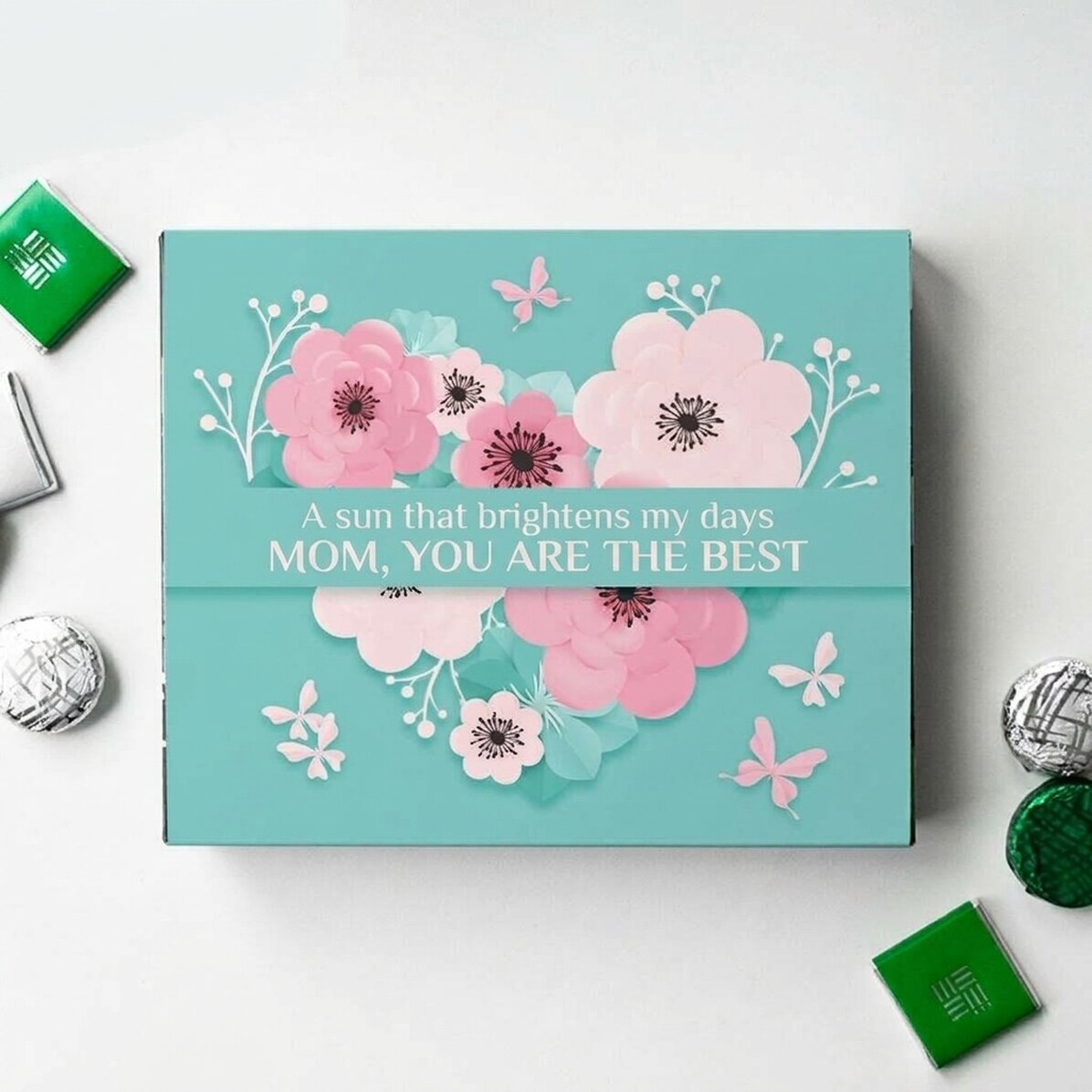 Scatola di cioccolatini personalizzata con scritta - Flower heart