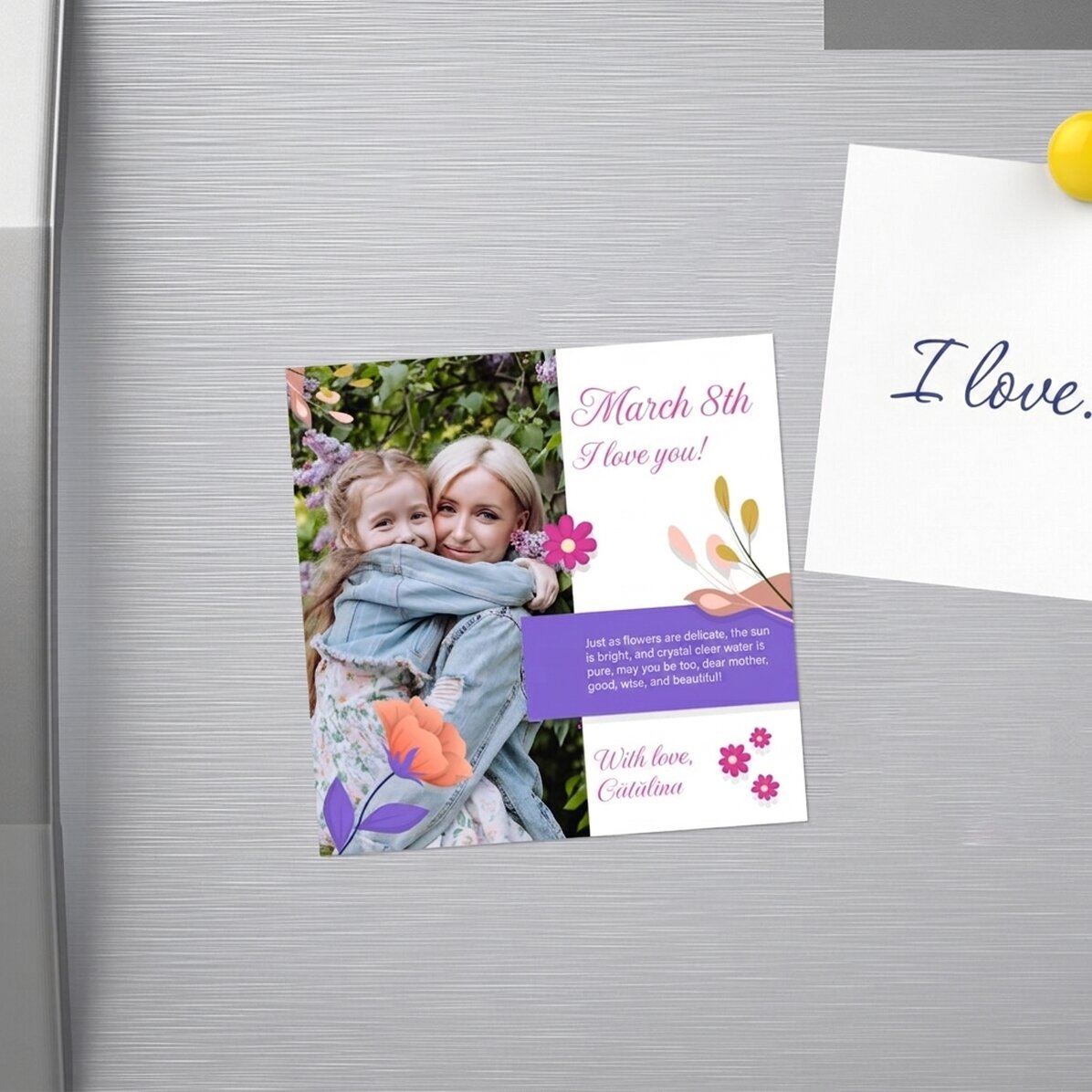 Magnete 10x10 personalizzato con foto e testo - Joyful