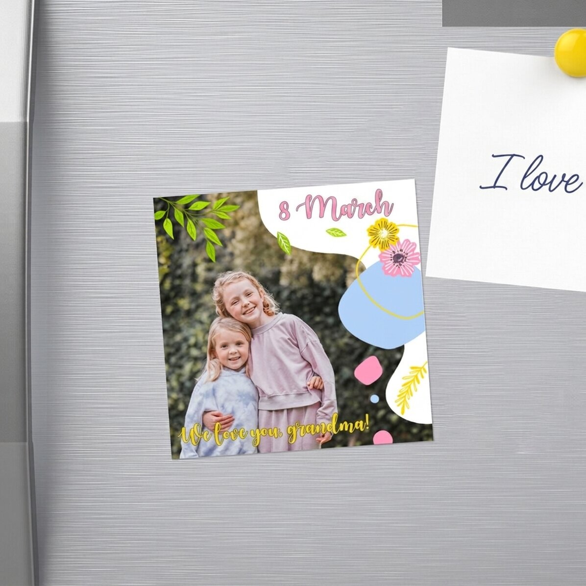 Magnete 10x10 personalizzato con foto e testo - Happiness