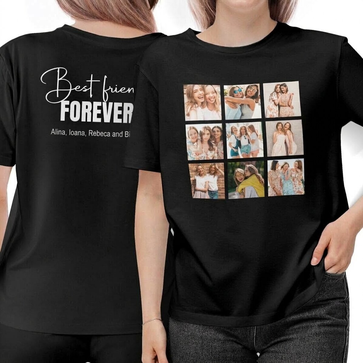 Personalised cotton T-shirt with 9 photos and message