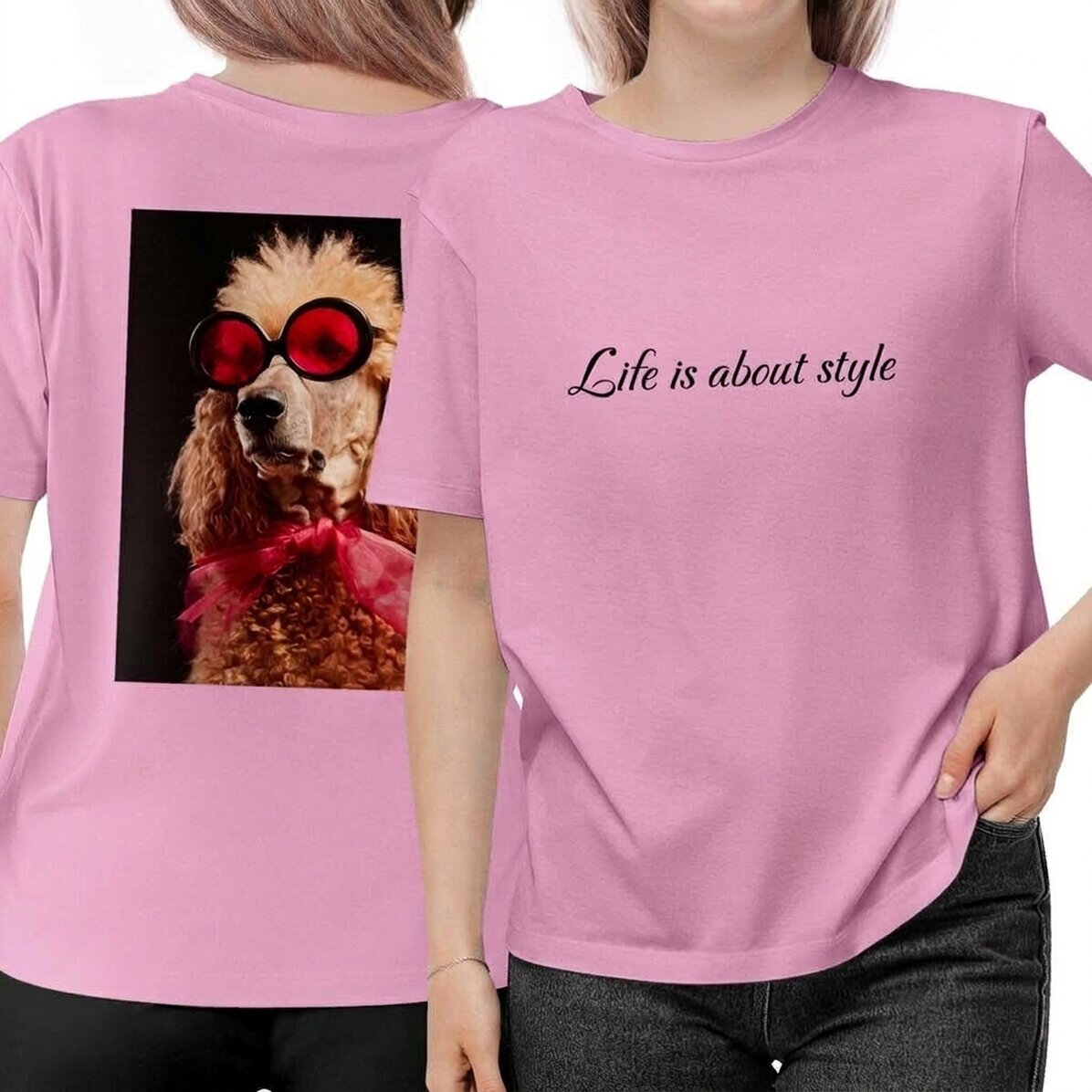 Customised cotton T-shirt with text and photo on both sides