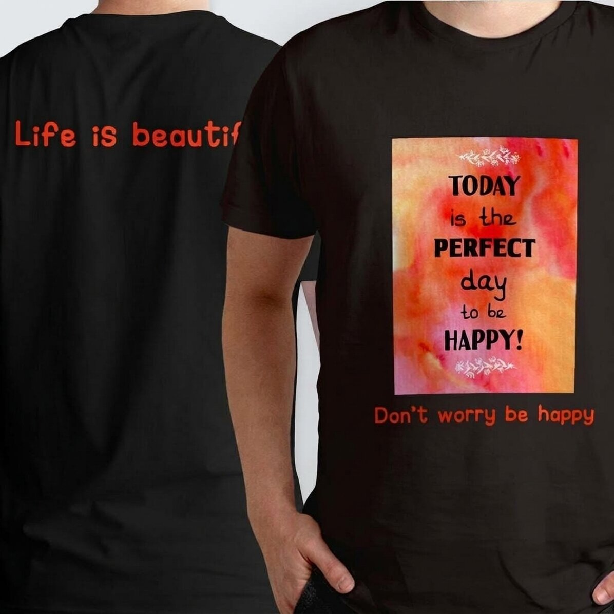 Personalised cotton T-shirt with photo and messages on both sides