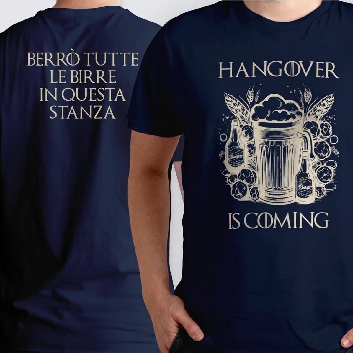 Maglietta in cotone personalizzata con scritta su entrambi i lati - Hangover is coming