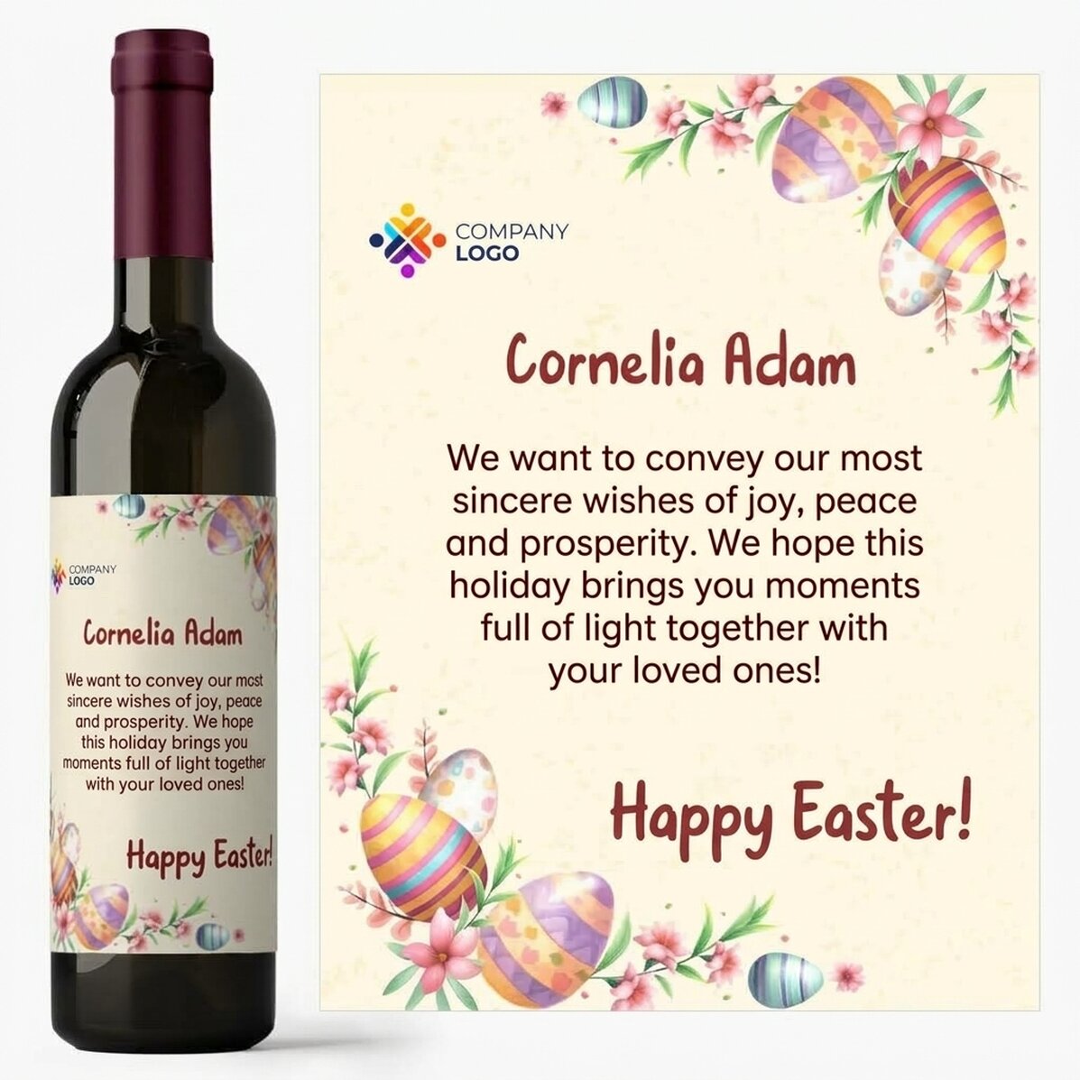 Vino personalizzato con logo e messaggio - Uova di Pasqua