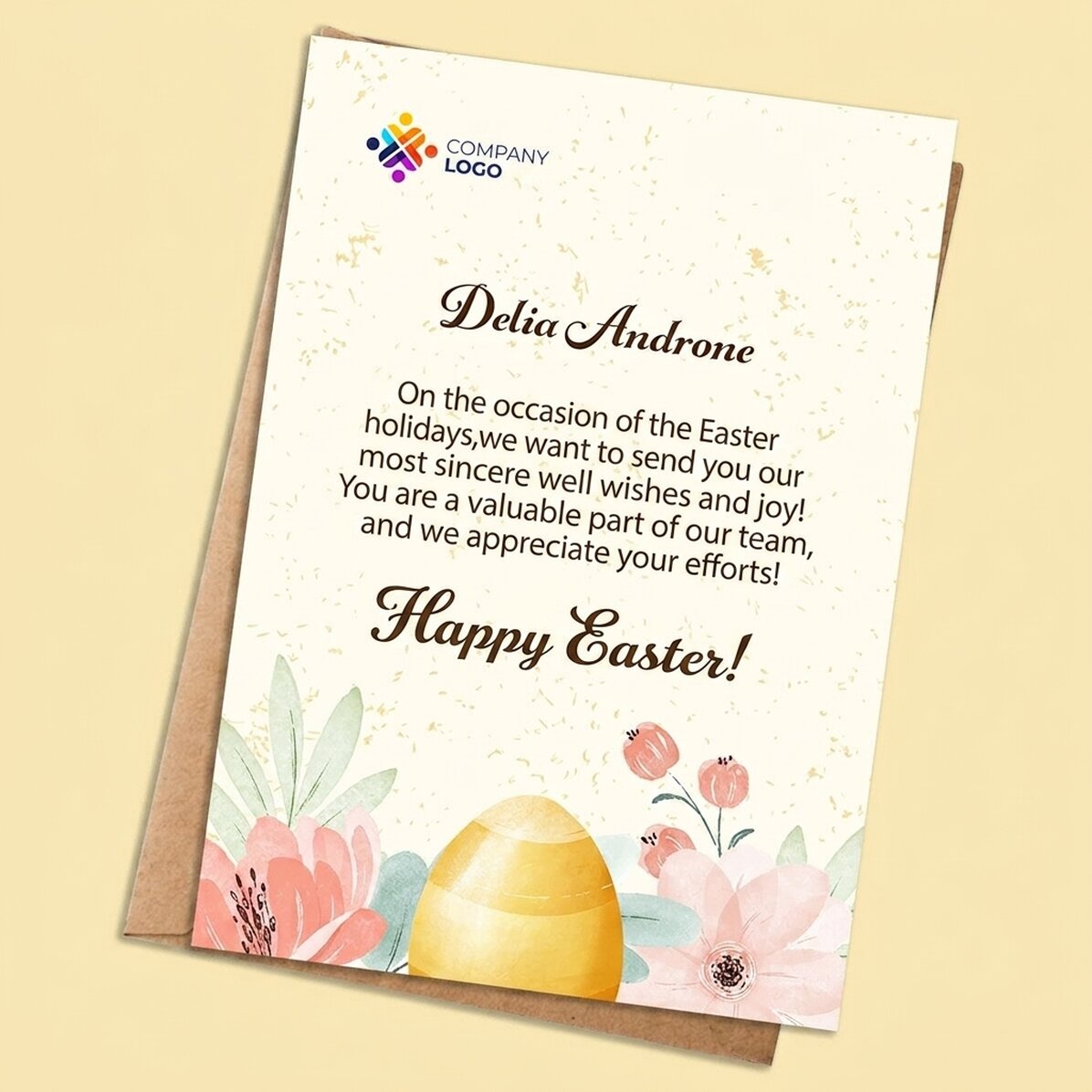 Biglietto personalizzato con logo e messaggio di Pasqua - Floral