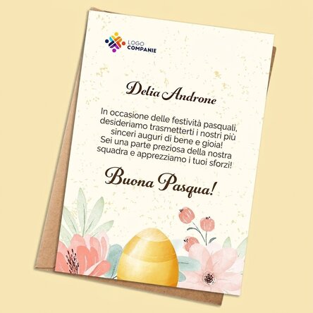 Biglietto personalizzato con logo e messaggio di Pasqua - Floral