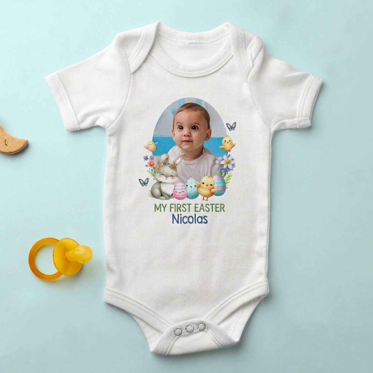 Body per bambini personalizzato con foto e messaggio - La mia prima Pasqua