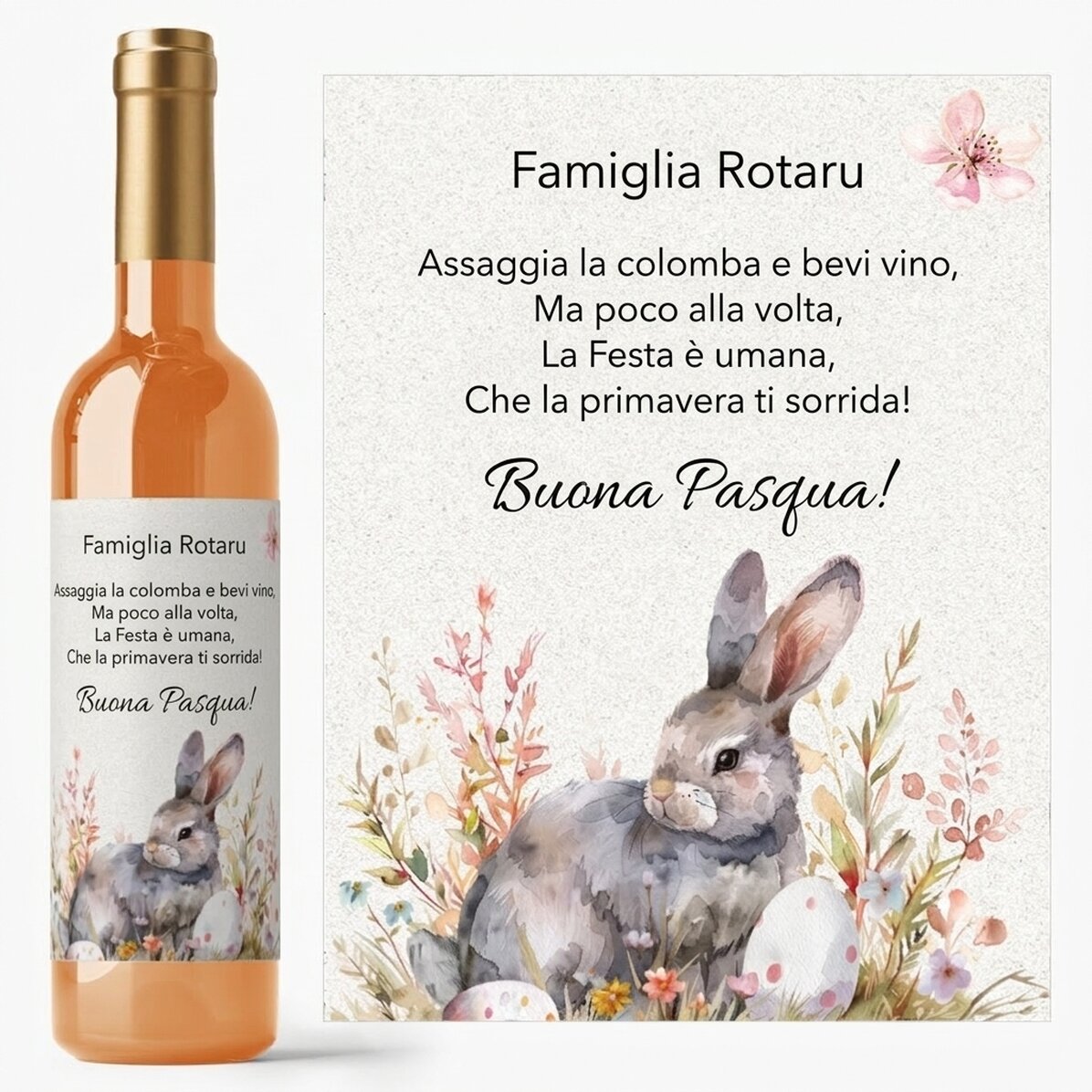 Vino personalizzato con messaggio pasquale - Coniglietto carino