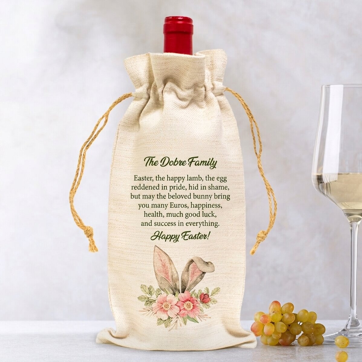 Sacchetto personalizzato per bottiglia di vino - Coniglietto pasquale