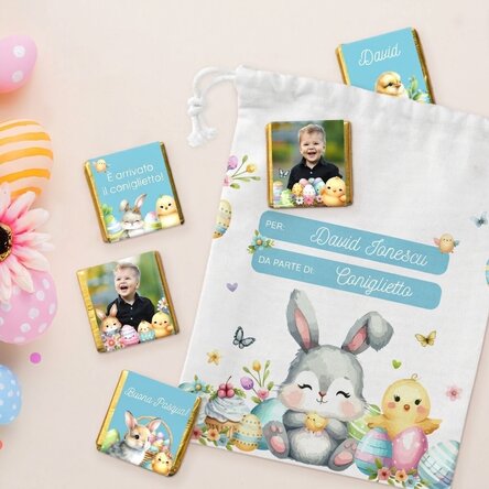 Set personalizzato - sacchettino e 5 mini cioccolatini - Dal coniglietto