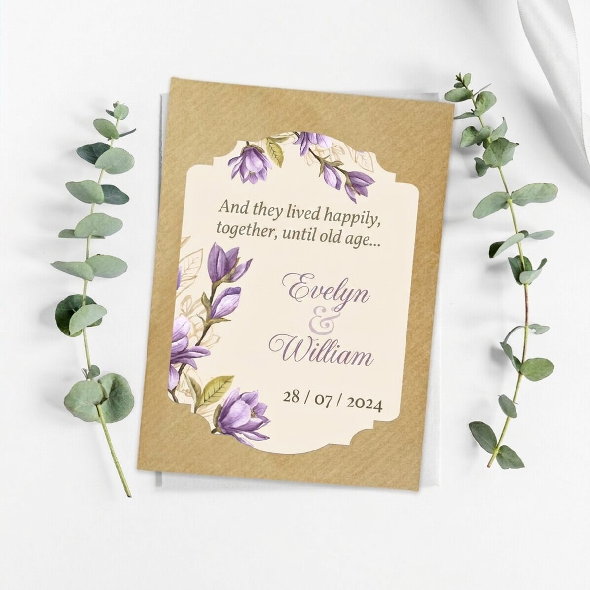 Testimonianza personalizzata con messaggio per il matrimonio - Fiori viola