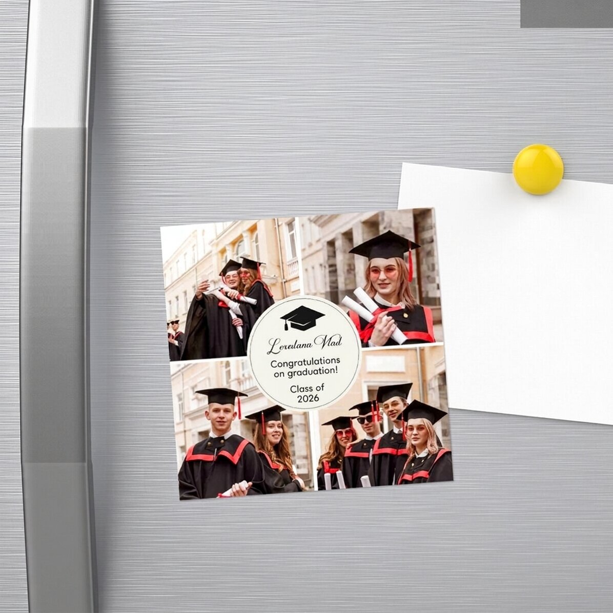 Magnete personalizzato 10x10 cm con 4 foto e testo - Laurea