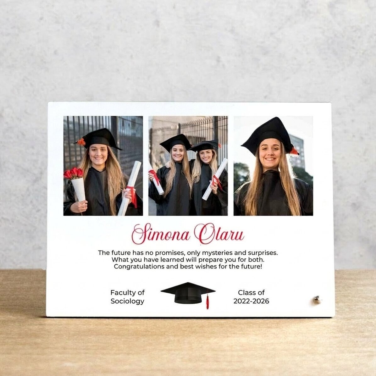 Cornice da scrivania personalizzata con 3 foto e testo - Laurea