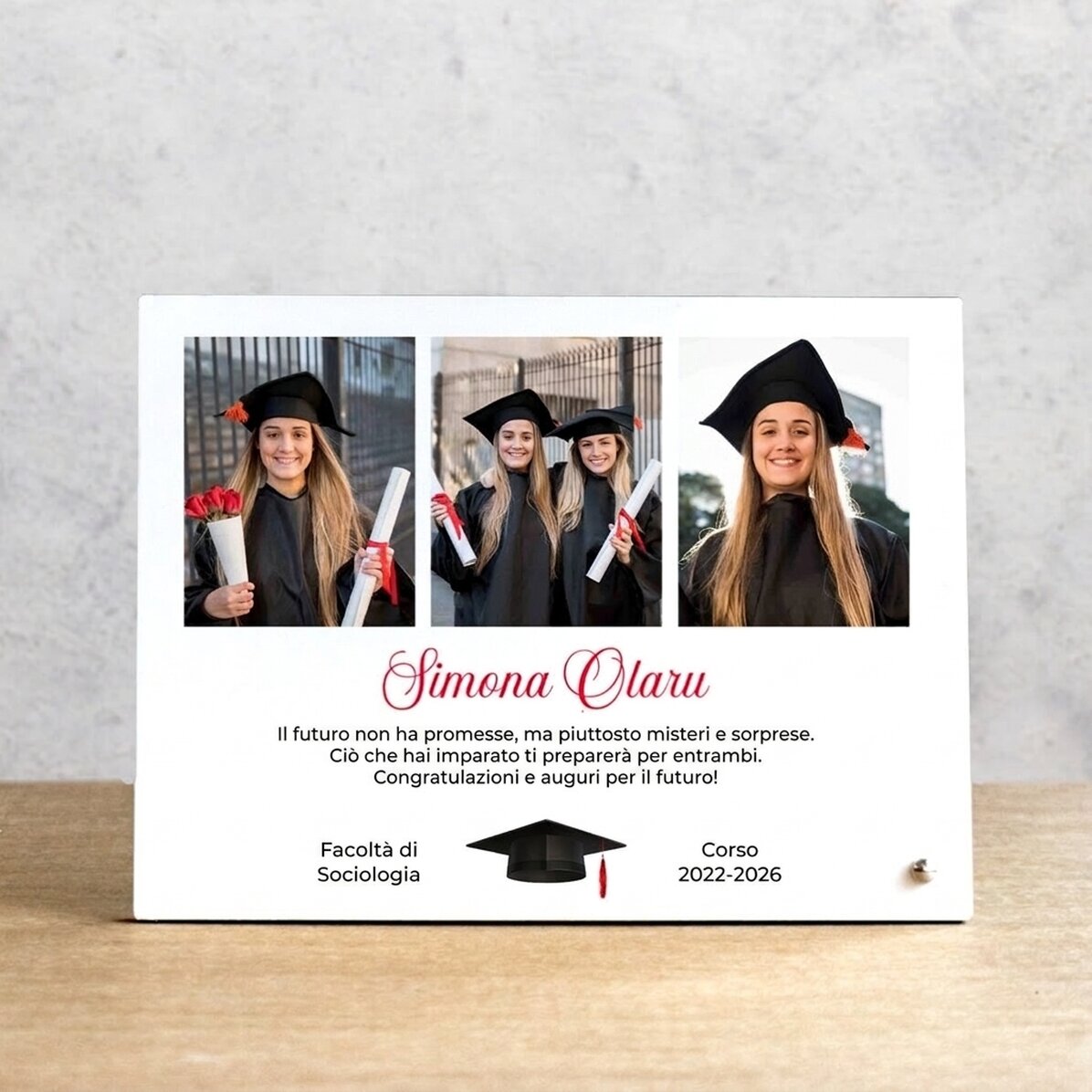Cornice da scrivania personalizzata con 3 foto e testo - Laurea