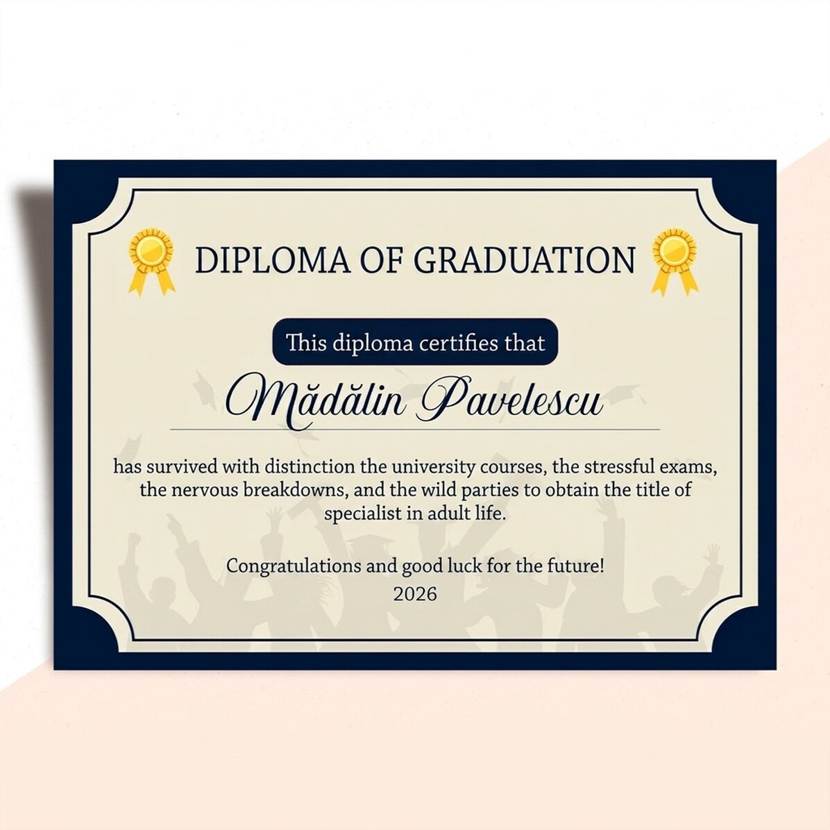 Diploma personalizzato con testo - La vita da adulto