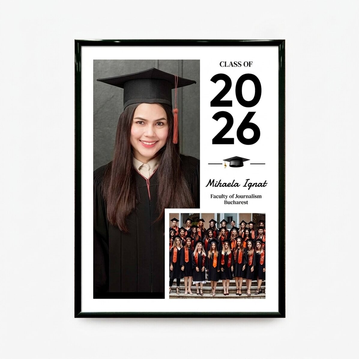 Quadro personalizzato con testo e 2 foto - Laurea