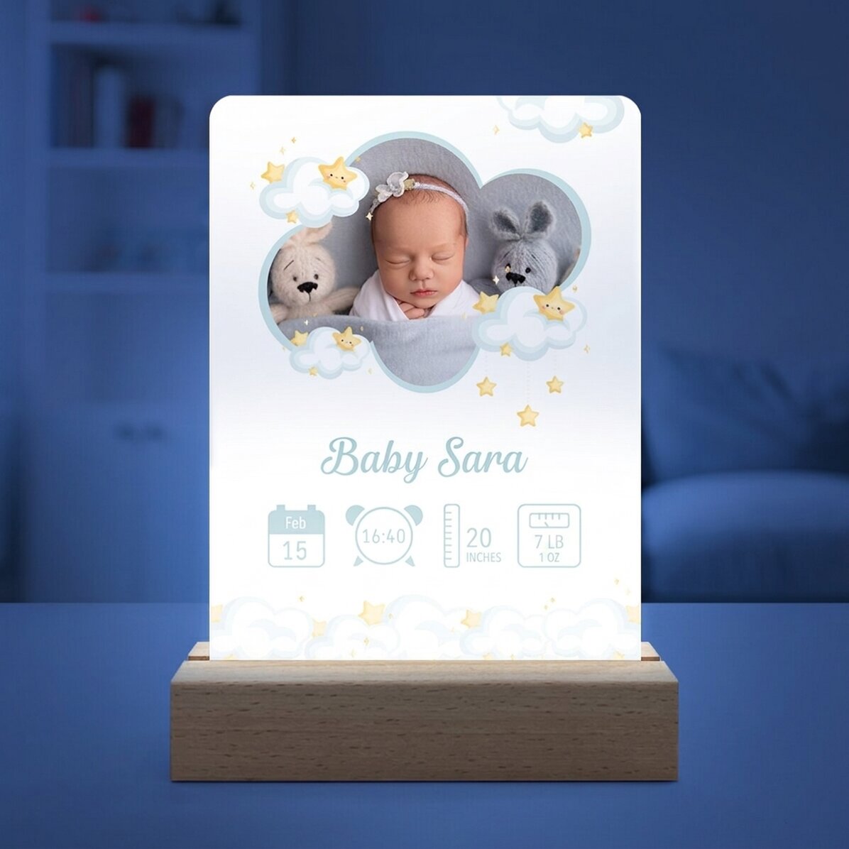 Lampada da comodino a LED personalizzata con foto e testo - Baby