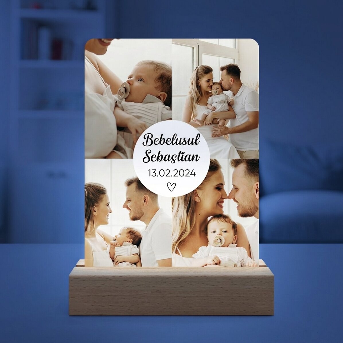 Lampada da comodino a LED personalizzata con 4 foto e testo