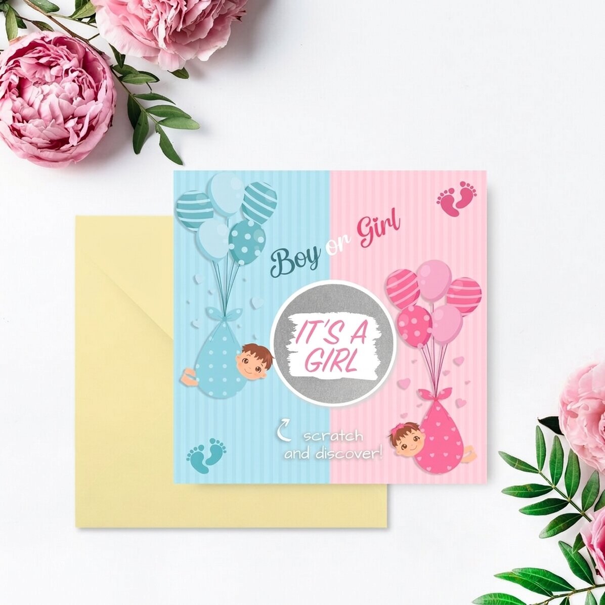 Cartellino gratta e vinci personalizzato con messaggio - Gender reveal