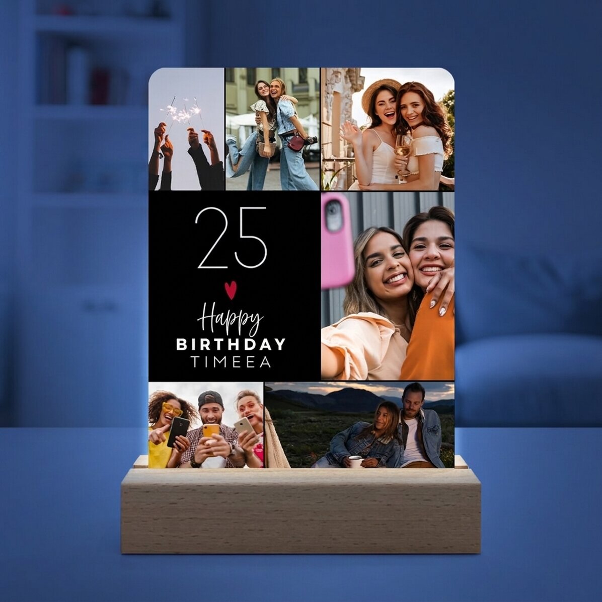 Lampada da comodino a LED personalizzata con 6 foto e un messaggio