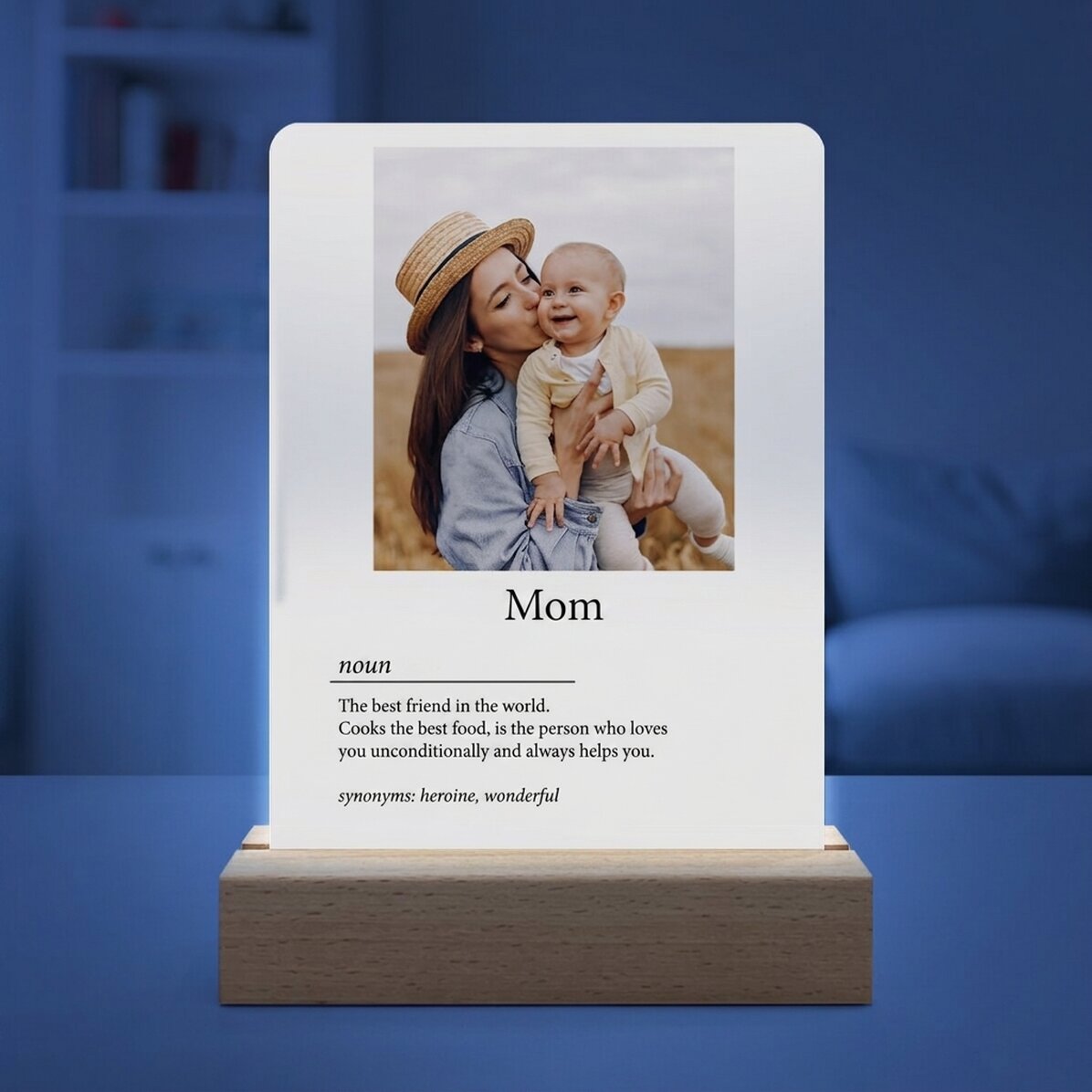 Lampada da comodino a LED personalizzata con una foto e un messaggio