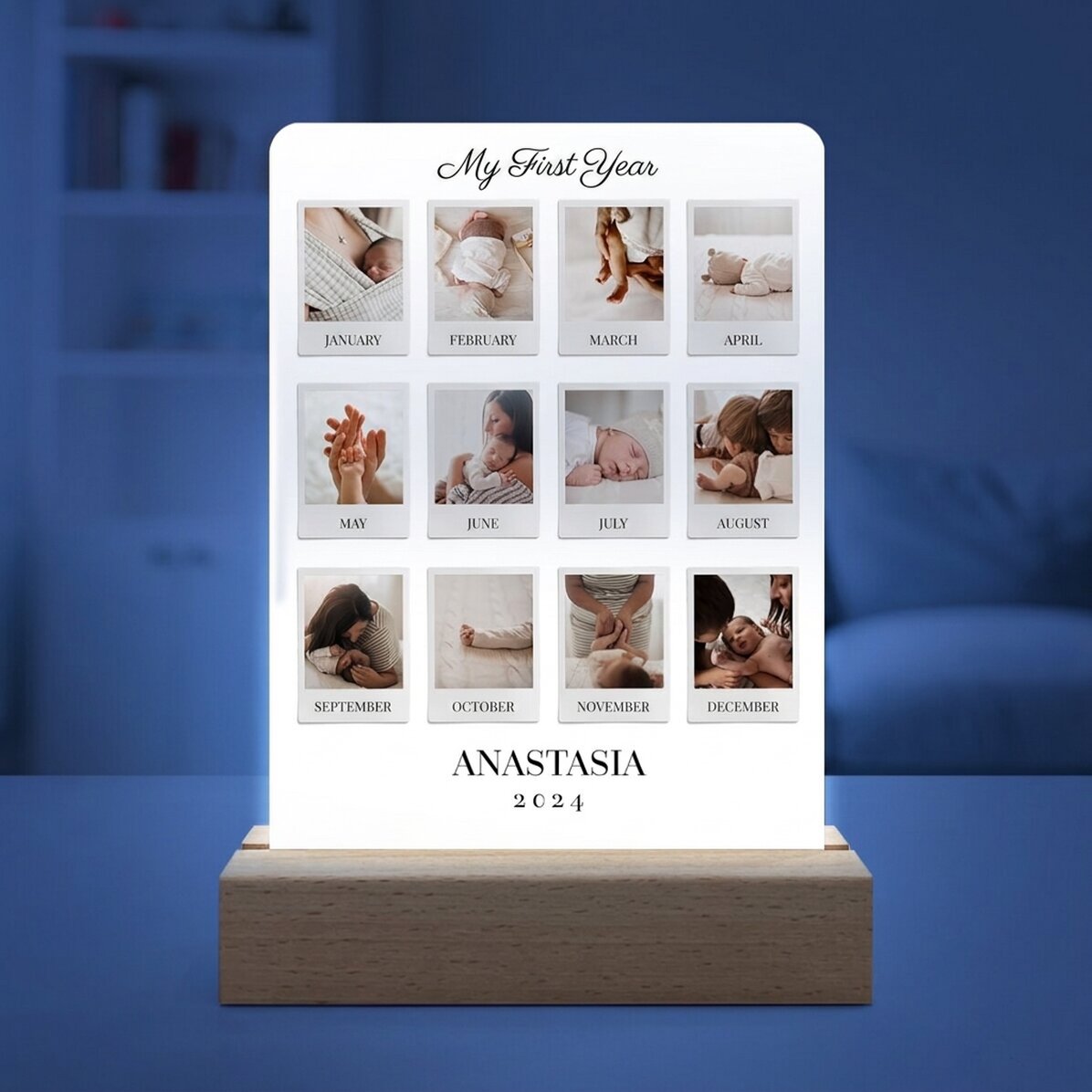 Lampada da comodino a LED personalizzata con 12 foto - My First Year