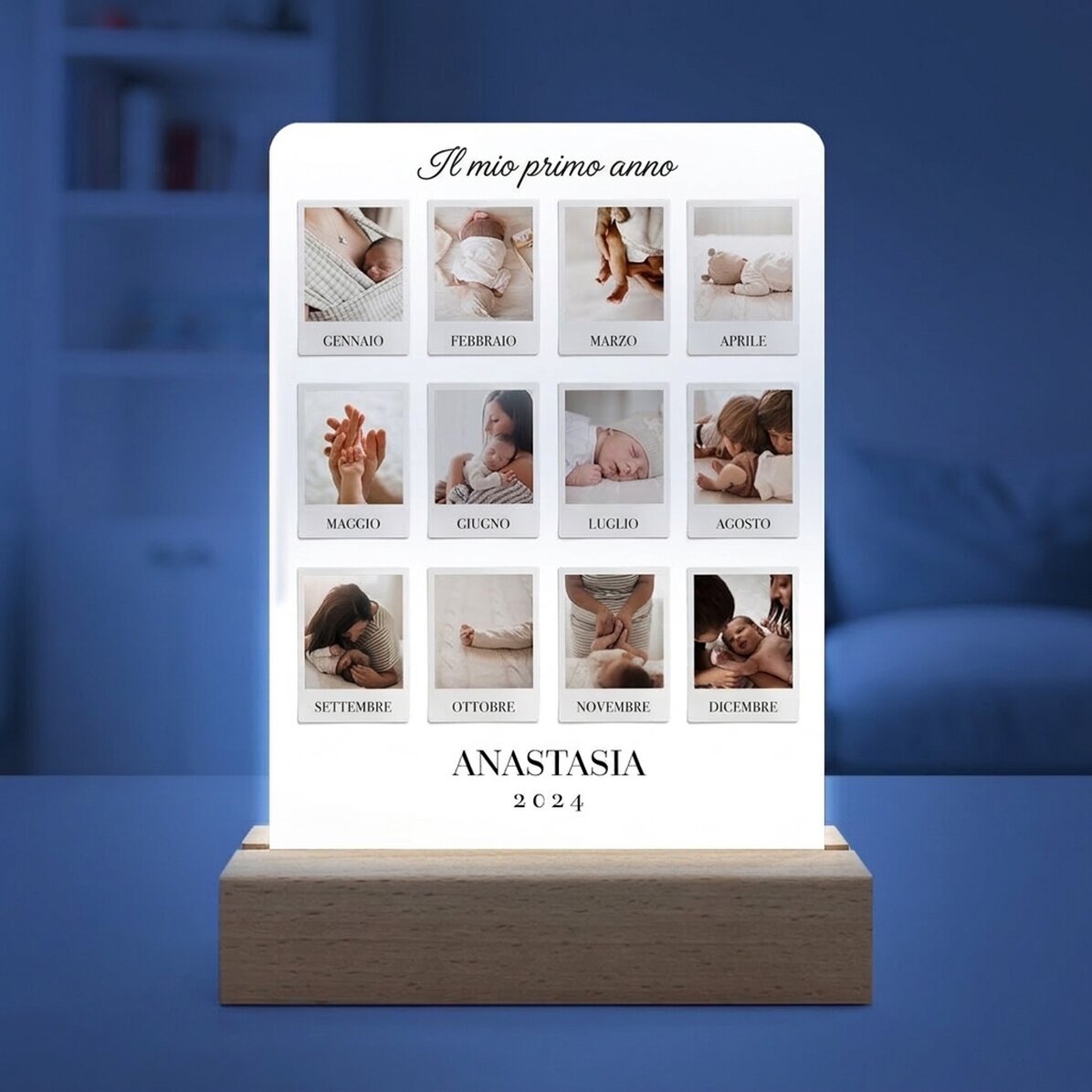 Lampada da comodino a LED personalizzata con 12 foto - My First Year