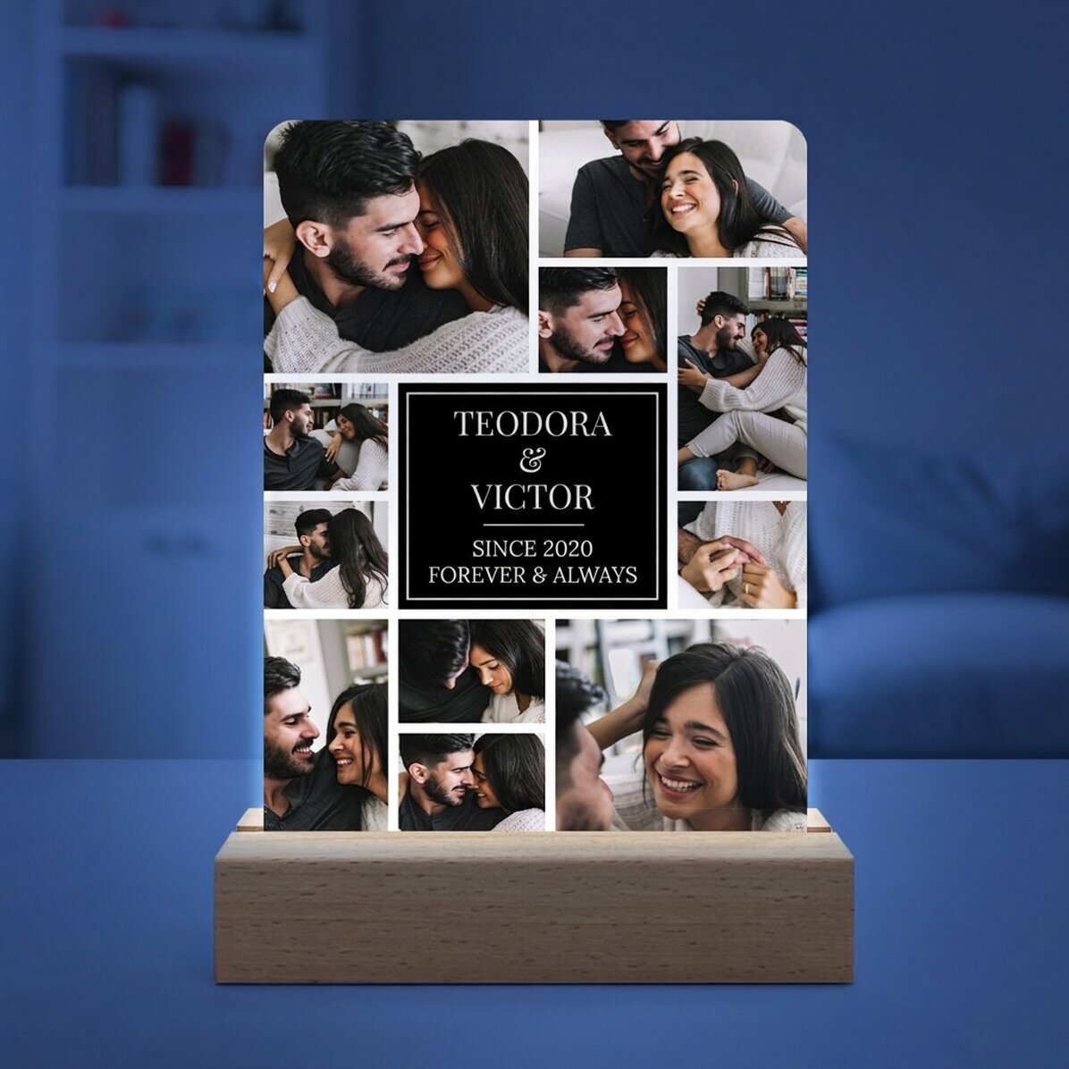 Lampada da comodino a LED personalizzata con 11 foto e un messaggio