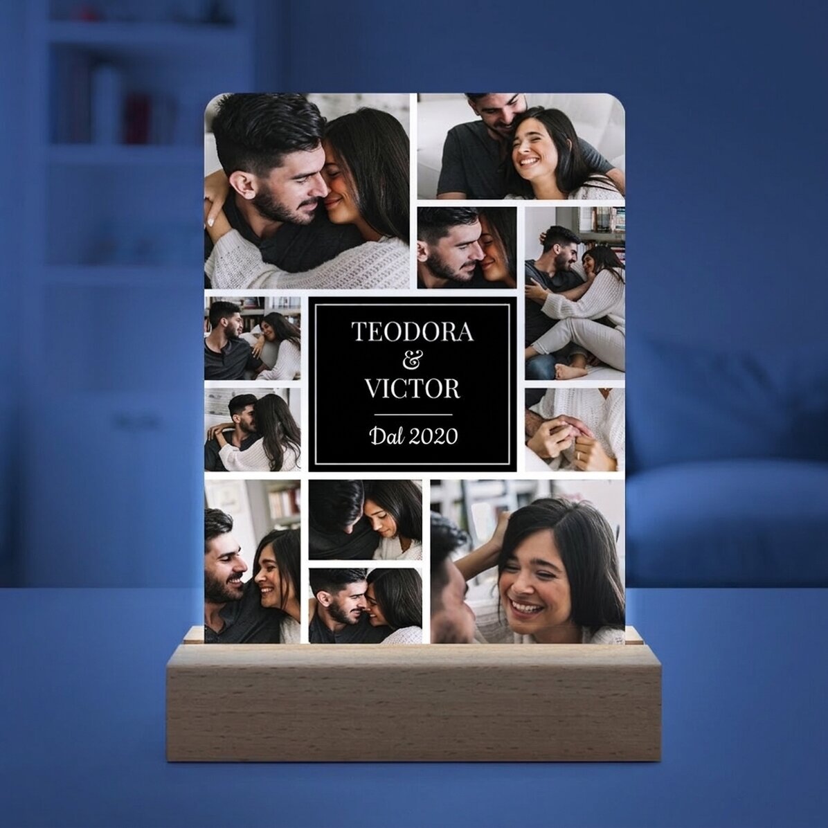 Lampada da comodino a LED personalizzata con 11 foto e un messaggio