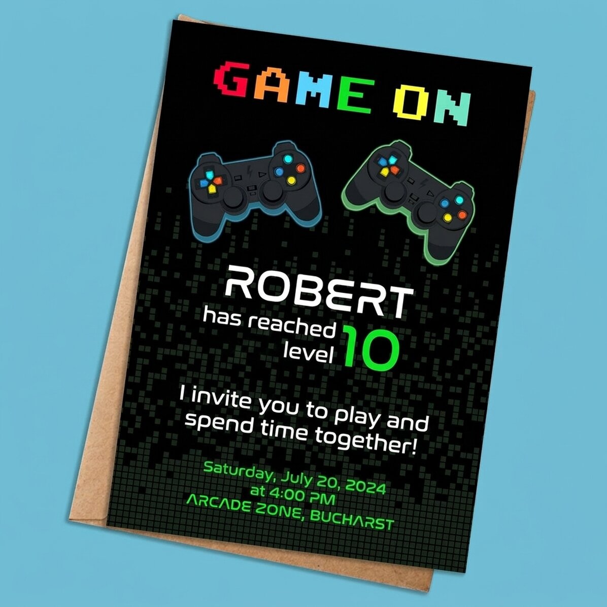 Biglietto personalizzato con testo - invito - Game on