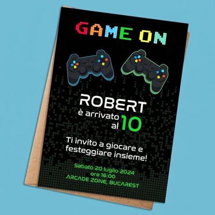 Biglietto personalizzato con testo - invito - Game on