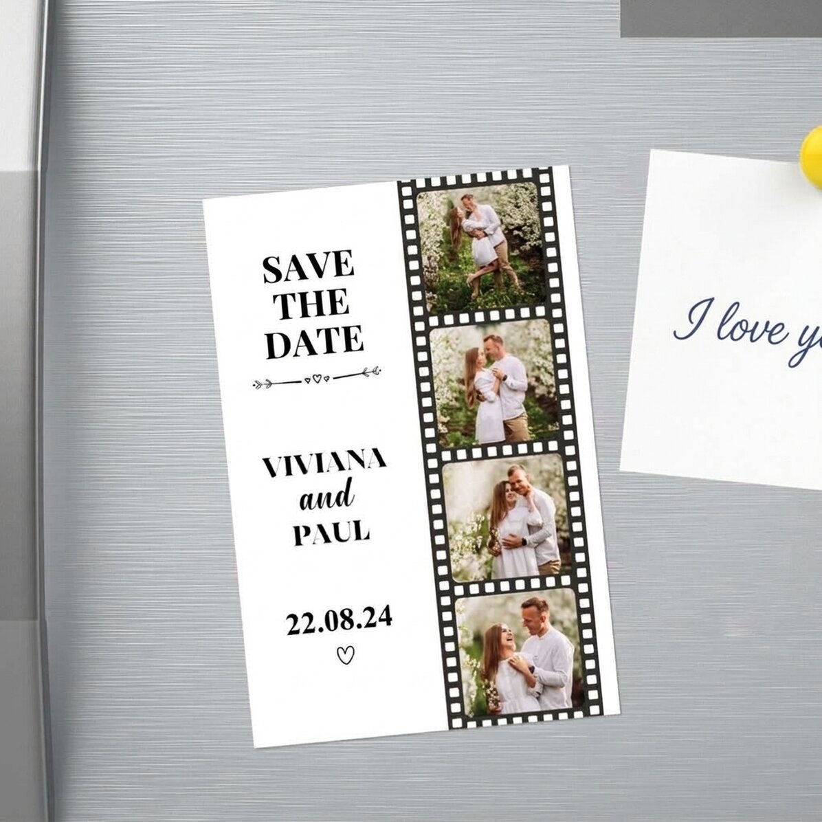 Magnete personalizzato 10x15 cm con 4 foto e testo - Save the date