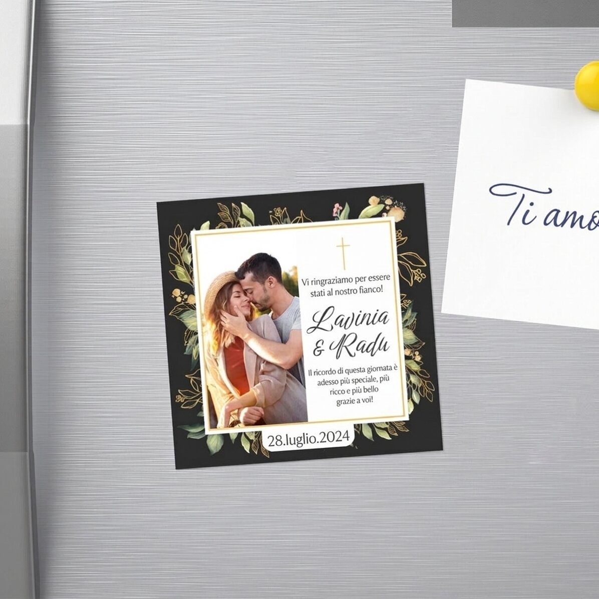 Magnete ricordo per matrimonio 10x10 cm personalizzato con una foto e un testo - Ricordi per tutta l