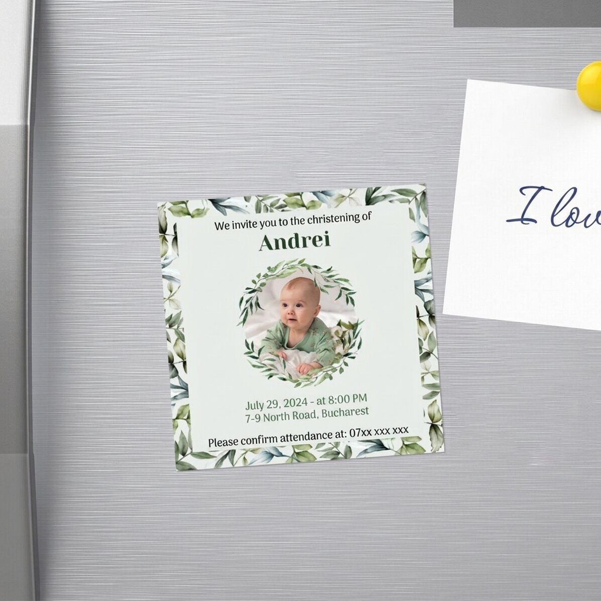 Magnete 10x10 personalizzato con foto e testo - Invito al battesimo