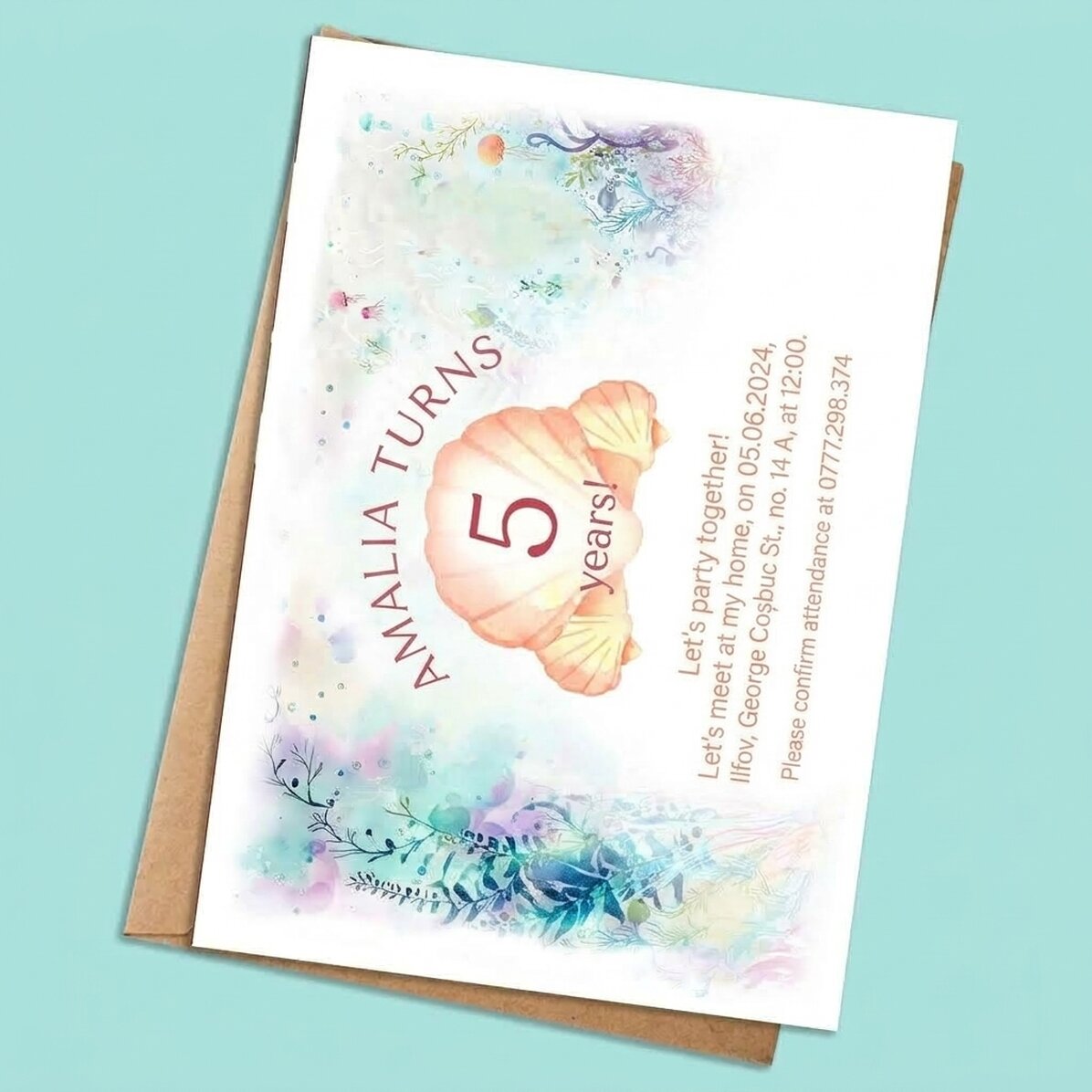 Biglietto personalizzato con testo - Invito per un compleanno - Sirene